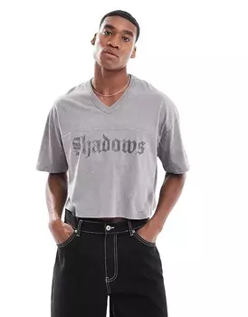 ASOS DESIGN – Короткая футболка оверсайз с круглым вырезом из трех частей размытого коричневого цвета с текстовым принтом спереди