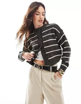 ASOS DESIGN – Короткий кардиган антрацитового цвета в полоску с круглым вырезом
