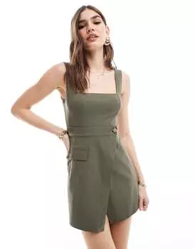 ASOS DESIGN — короткий комбинезон цвета хаки с юбкой