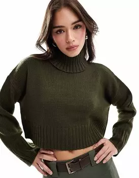 ASOS DESIGN – короткий свитер цвета хаки с высоким воротником