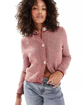 ASOS DESIGN – короткий вязаный кардиган с круглым вырезом в красные и розовые полоски