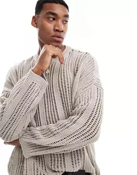 ASOS DESIGN – короткий вязаный свитер оверсайз лесенкой цвета экрю