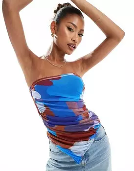 ASOS DESIGN – Корсетный топ из принтованной сетки со сборками и асимметричным подолом