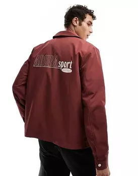 ASOS DESIGN – красная легкая куртка Harrington в студенческом стиле с белой надписью на спине