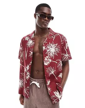 ASOS DESIGN – Красная рубашка свободного кроя с кубинским воротником с цветочным узором