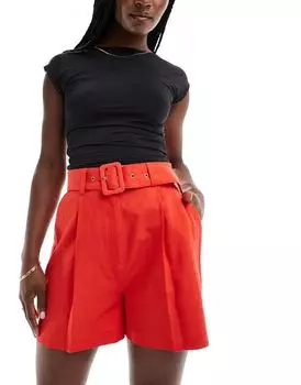 ASOS DESIGN – красные шорты с поясом, имитирующим лен