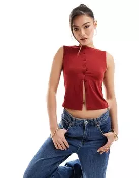 ASOS DESIGN – красный топ без рукавов на пуговицах