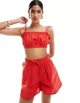 ASOS DESIGN — красный укороченный топ с рюшами и завязками в тон