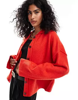 ASOS DESIGN – красный вязаный кардиган-рубашка с воротником и декоративной строчкой