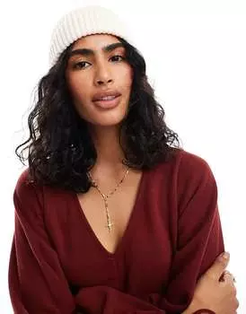 ASOS DESIGN – Кремовая английская шапка в рубчик