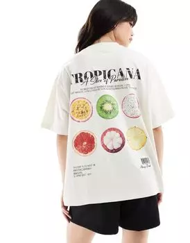 ASOS DESIGN – кремовая футболка-бойфренд с тропическим рисунком на спине