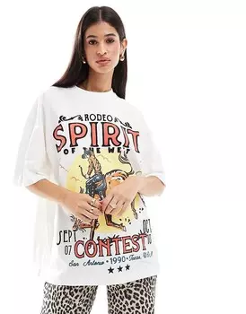 ASOS DESIGN – кремовая футболка оверсайз Rodeo Spirit