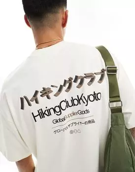 ASOS DESIGN – кремовая футболка оверсайз с текстовым принтом