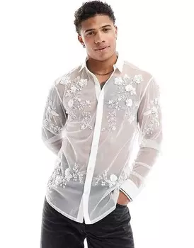 ASOS DESIGN – Кремовая рубашка обычного кроя, декорированная вручную