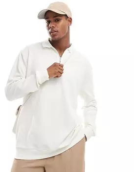ASOS DESIGN – кремовая рубашка-поло с молнией на шее и длинными рукавами