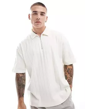 ASOS DESIGN – Кремовая рубашка-поло свободного кроя на молнии