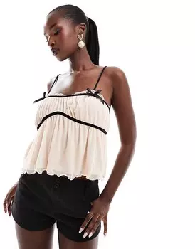 ASOS DESIGN – Кремовая струящаяся майка с контрастным бюстом