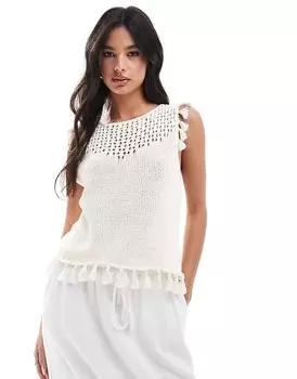 ASOS DESIGN – Кремовая трикотажная майка с отделкой кисточками