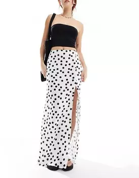 ASOS DESIGN – Кремовая юбка макси из трех частей с разрезом в горошек