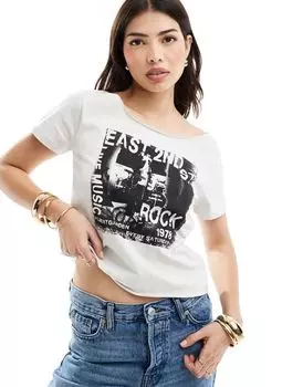 ASOS DESIGN – кремово-белый топ с открытыми плечами и рок-графикой