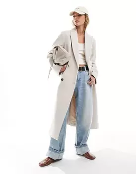 ASOS DESIGN – кремовое пальто для папы с подчеркнутыми плечами