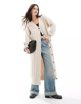 ASOS DESIGN – Кремовый кардиган длинной вязки косой вязки