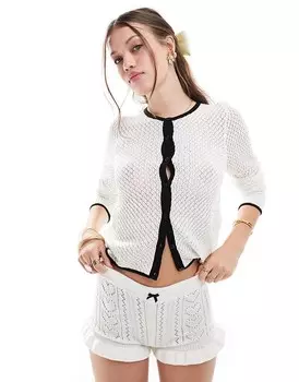 ASOS DESIGN – Кремовый кардиган в стиле пуантов с контрастной окантовкой