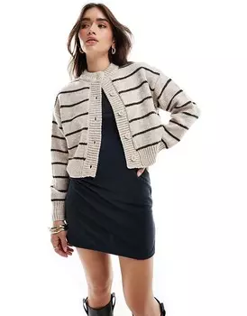 ASOS DESIGN – Кремовый короткий кардиган в полоску с круглым вырезом