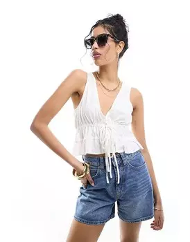 ASOS DESIGN – Кремовый летний топ с завязками спереди и льняным эффектом