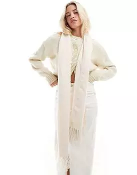 ASOS DESIGN Кремовый тканый шарф с бахромой =
