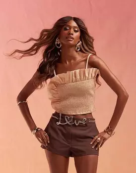 ASOS DESIGN – кремовый топ на бретелях с рюшами и рюшами