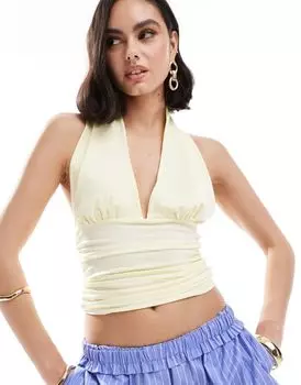 ASOS DESIGN – кремовый топ с воротником-бретелькой и рюшами по бокам
