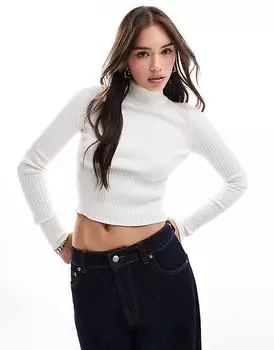 ASOS DESIGN – Кремовый топ с высоким воротником ребристой вязки