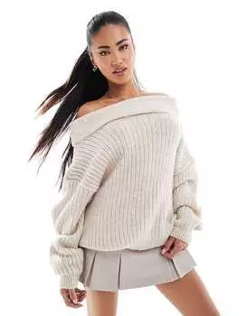 ASOS DESIGN – Кремовый вязаный свитер оверсайз с открытыми плечами