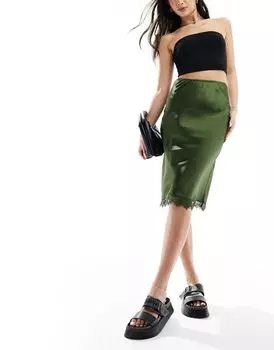 ASOS DESIGN — кружевная атласная юбка миди цвета хаки