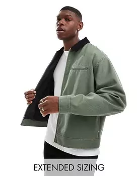 ASOS DESIGN — куртка Харрингтон оверсайз цвета хаки с вельветовым воротником