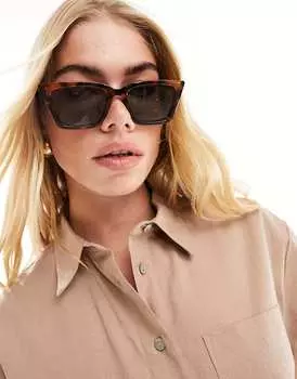 ASOS DESIGN – Квадратные солнцезащитные очки «кошачий глаз» в тонкой черепаховой оправе