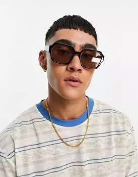 ASOS DESIGN - квадратные солнцезащитные очки в стиле 70-х годов в черной оправе и коричневых линзах