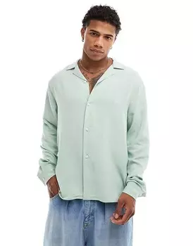 ASOS DESIGN – льняная рубашка оверсайз с кубинским воротником Sage