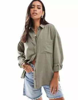 ASOS DESIGN — льняная рубашка свободного кроя цвета хаки