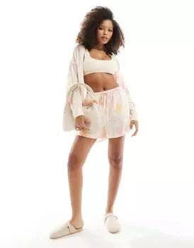 ASOS DESIGN – льняные шорты без застежки с плиточным узором