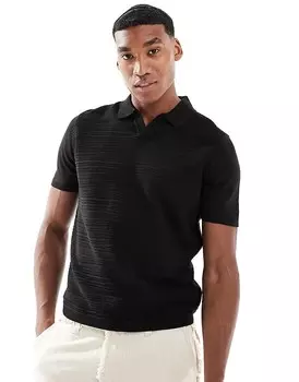 ASOS DESIGN – легкая рубашка-поло фактурного трикотажа черного меланжа