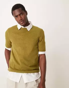 ASOS DESIGN – Легкая трикотажная футболка цвета хаки с начесом