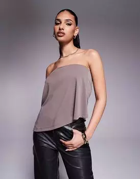 ASOS DESIGN легкий асимметричный удлиненный топ-бандо купро коричневого цвета