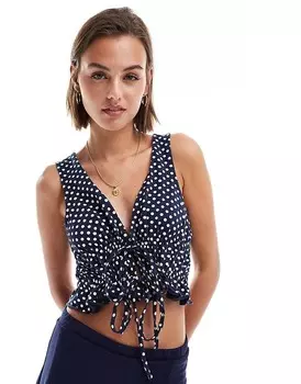 ASOS DESIGN – Летний топ из искусственного льна с завязками спереди в горошек