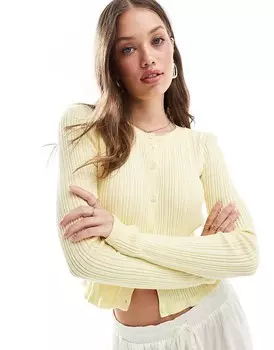 ASOS DESIGN — Лимонно-желтый кардиган с круглым вырезом, оборками и пуговицами спереди