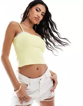 ASOS DESIGN - Лимонный топ на бретельках с контрастной кружевной вставкой на груди
