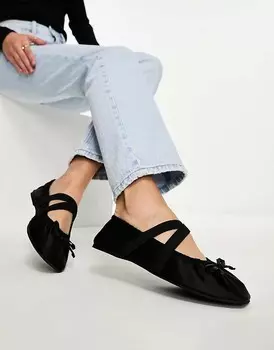ASOS DESIGN – Los Angeles – Черные атласные балетки со сборками