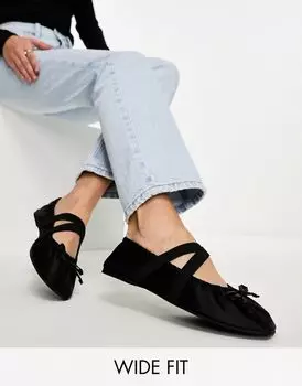 ASOS DESIGN - Los Angeles - Черные балетки широкого кроя со сборками