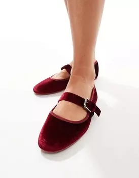 ASOS DESIGN – Lou – бархатные бордовые балетки Mary Jane